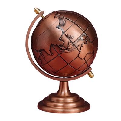 DUO ER 1 Piece Study Home Decor World Globe Small Bedroom Solid Vintage Rotating Gift Stable Office Art Craft Wrought Iron Ornament for Desktop (Color : Red Brown)