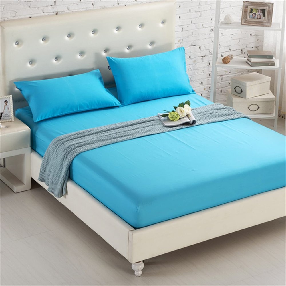 Cozomiz Fitted Sheet with 2 Matching Pillow Case Mattress Protector Soft Breathable Mattress Pad Cover with Deep Pocket Snug Fit Mattress Fitted Sheet Blue 70x78 inches