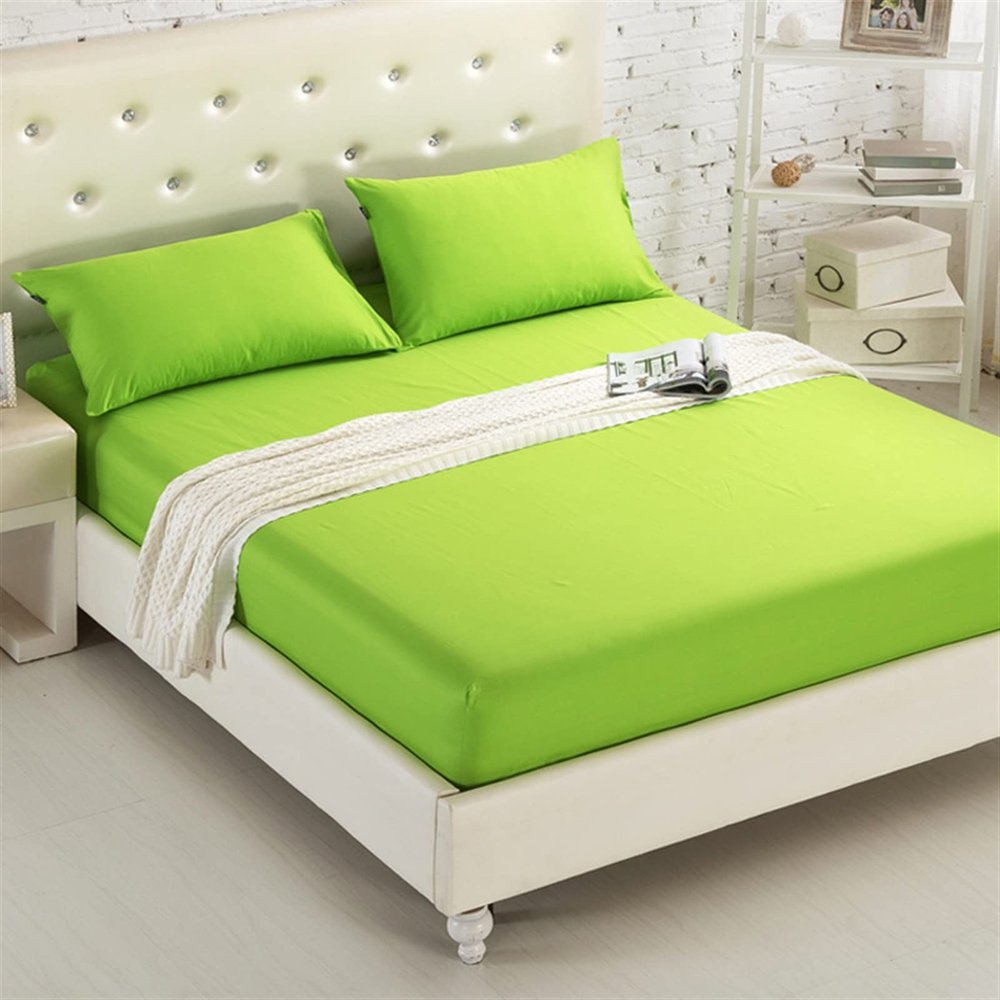 Cozomiz Fitted Sheet with 2 Matching Pillow Case Mattress Protector Soft Breathable Mattress Pad Cover with Deep Pocket Snug Fit Mattress Fitted Sheet Apple Green 70x78 inches