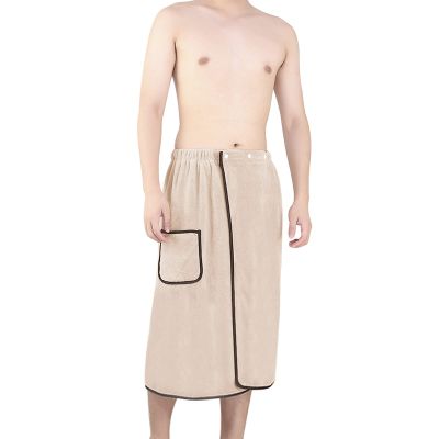 Men's Towel Wrap with Pocket, Adjustable Bath Spa Shower Wrap for Saunas, College Dorm, Pool, Gyms, Beache, Locker Room Towel