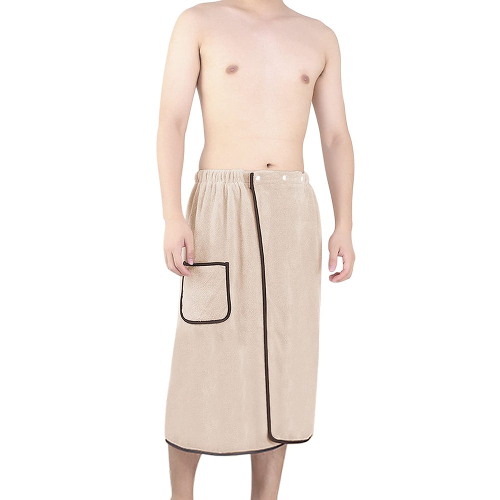 Men's Towel Wrap with Pocket, Adjustable Bath Spa Shower Wrap for Saunas, College Dorm, Pool, Gyms, Beache, Locker Room Towel
