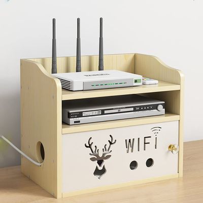 Desktop WiFi Router Shelf Storage Box for Desktop, Storage Box Shelf for Set-Top Box Router TV Box Shelf Storage Shelves Stand (Color : Wood Color A, Size : 33.8 * 21.6 * 29.1cm)