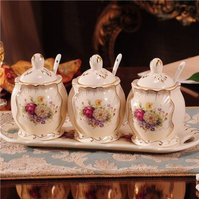KKMUYBVDG European-style Ceramic Seasoning Pot Three-piece Seasoning Pot, Salt Shaker Set Household Kitchen Seasoning Box Seasoning Bottle Seasoning Bottle Spice box/spice rack