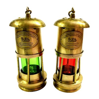 ROYAL VINTAGE_DECOR Brass Miner Lamp for Home Decor | Set of 2 Antique Brass Minor Lamp Vintage Nautical Ship Boat Light Lantern Decor | Nautical Miner Lamp for Decoration