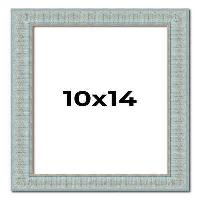 10x14 Frame Blue Ashy Green Distressed Solid Wood Picture Frame Width | 1.625 Inch Moulding Width | Sonoma Blue Frame Complete with UV Acrylic Plexiglass, Foam Board Backing & Hanging Hardware