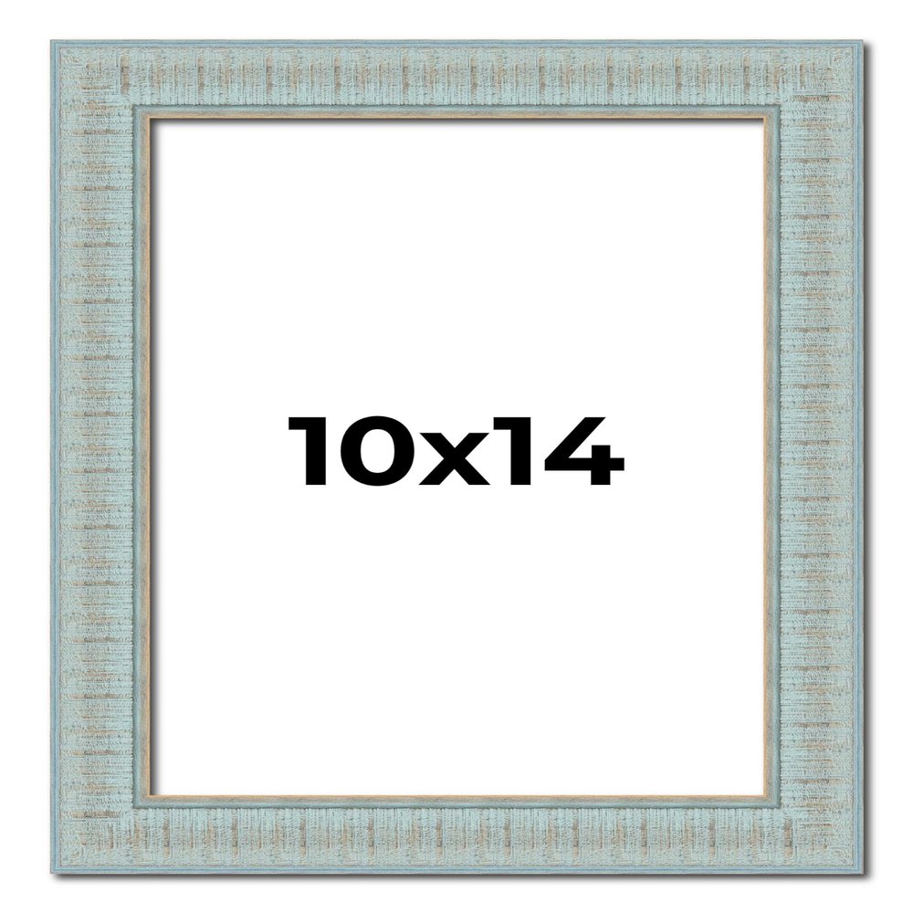 10x14 Frame Blue Ashy Green Distressed Solid Wood Picture Frame Width | 1.625 Inch Moulding Width | Sonoma Blue Frame Complete with UV Acrylic Plexiglass, Foam Board Backing & Hanging Hardware