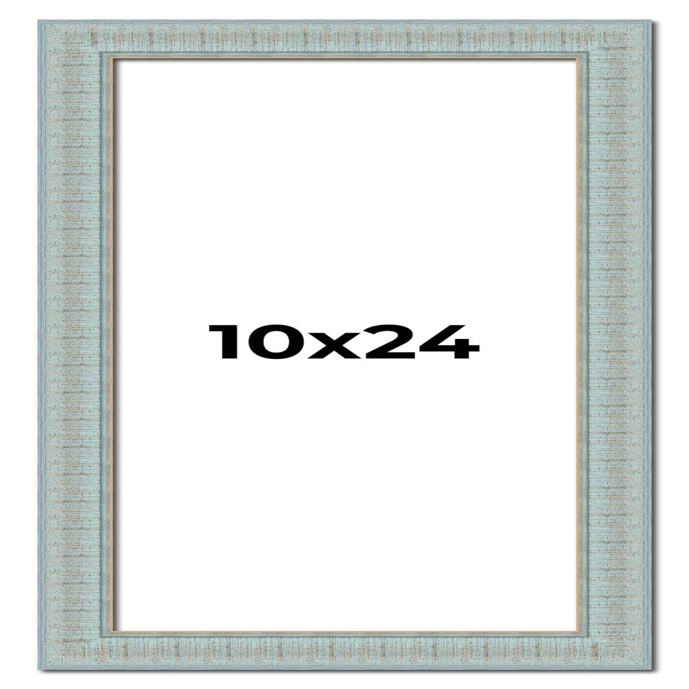 10x24 Frame Blue Ashy Green Distressed Solid Wood Picture Frame Width | 1.625 Inch Moulding Width | Sonoma Blue Frame Complete with UV Acrylic Plexiglass, Foam Board Backing & Hanging Hardware