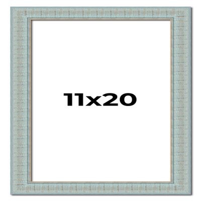 11x20 Frame Blue Ashy Green Distressed Solid Wood Picture Frame Width | 1.625 Inch Moulding Width | Sonoma Blue Frame Complete with UV Acrylic Plexiglass, Foam Board Backing & Hanging Hardware