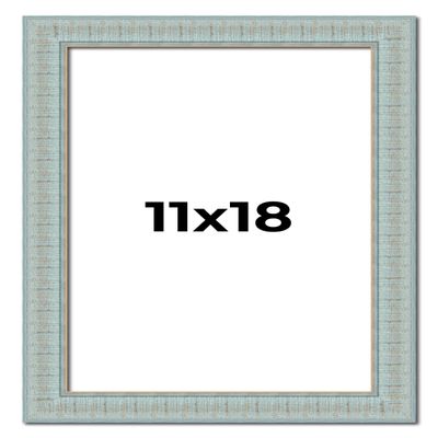11x18 Frame Blue Ashy Green Distressed Solid Wood Picture Frame Width | 1.625 Inch Moulding Width | Sonoma Blue Frame Complete with UV Acrylic Plexiglass, Foam Board Backing & Hanging Hardware