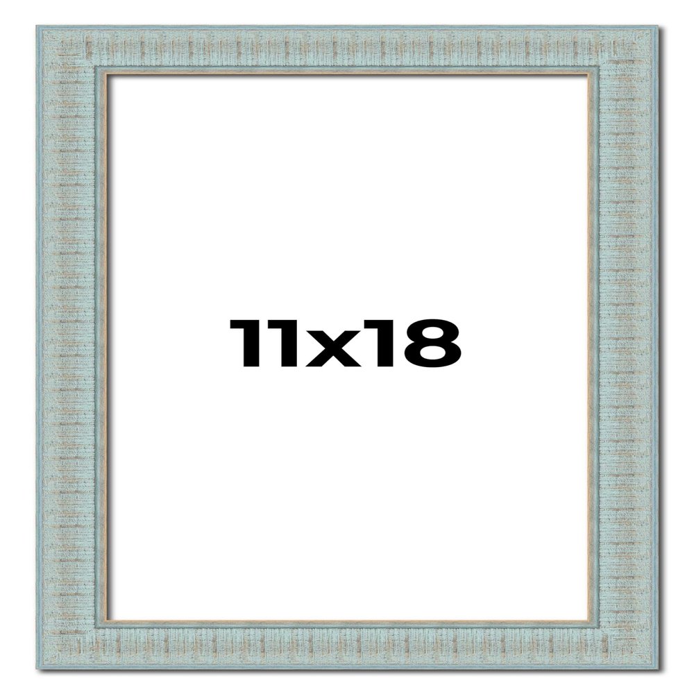 11x18 Frame Blue Ashy Green Distressed Solid Wood Picture Frame Width | 1.625 Inch Moulding Width | Sonoma Blue Frame Complete with UV Acrylic Plexiglass, Foam Board Backing & Hanging Hardware