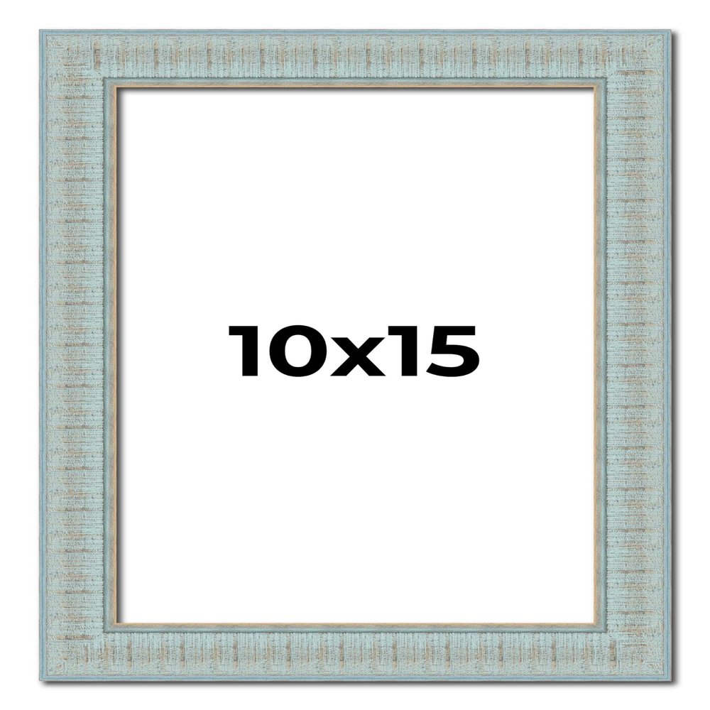 10x15 Frame Blue Ashy Green Distressed Solid Wood Picture Frame Width | 1.625 Inch Moulding Width | Sonoma Blue Frame Complete with UV Acrylic Plexiglass, Foam Board Backing & Hanging Hardware