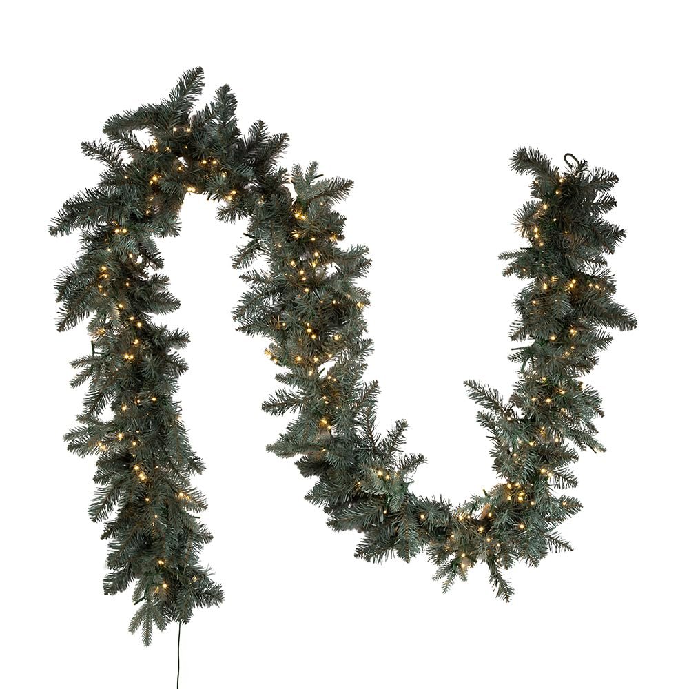 Kurt S. Adler 9-Foot Pre-Lit Warm White Cluster LED Blue Sprunce Garland