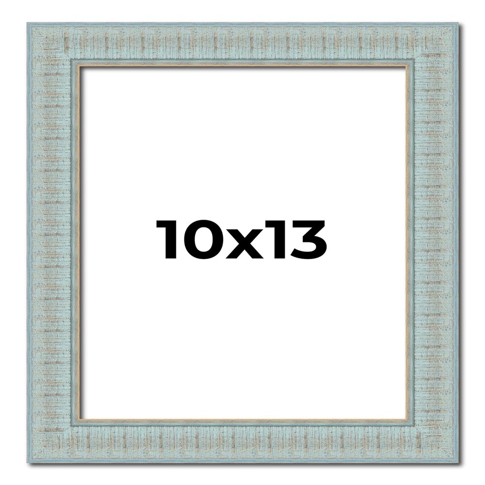 10x13 Frame Blue Ashy Green Distressed Solid Wood Picture Frame Width | 1.625 Inch Moulding Width | Sonoma Blue Frame Complete with UV Acrylic Plexiglass, Foam Board Backing & Hanging Hardware