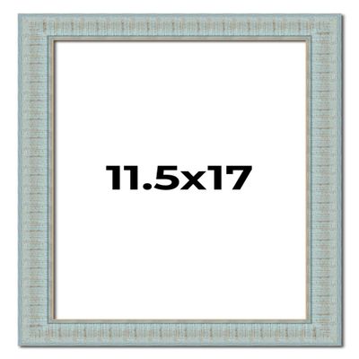11.5x17 Frame Blue Ashy Green Distressed Solid Wood Picture Frame Width | 1.625 Inch Moulding Width | Sonoma Blue Frame Complete with UV Acrylic Plexiglass, Foam Board Backing & Hanging Hardware