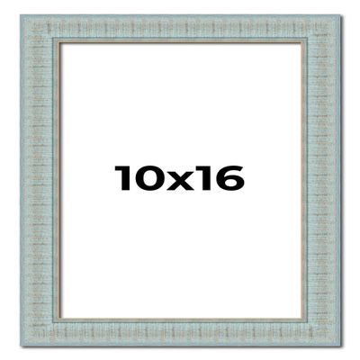10x16 Frame Blue Ashy Green Distressed Solid Wood Picture Frame Width | 1.625 Inch Moulding Width | Sonoma Blue Frame Complete with UV Acrylic Plexiglass, Foam Board Backing & Hanging Hardware