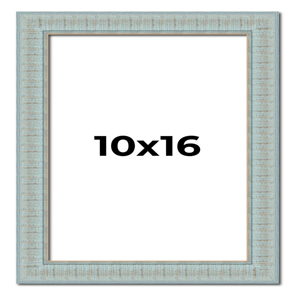 10x16 Frame Blue Ashy Green Distressed Solid Wood Picture Frame Width | 1.625 Inch Moulding Width | Sonoma Blue Frame Complete with UV Acrylic Plexiglass, Foam Board Backing & Hanging Hardware