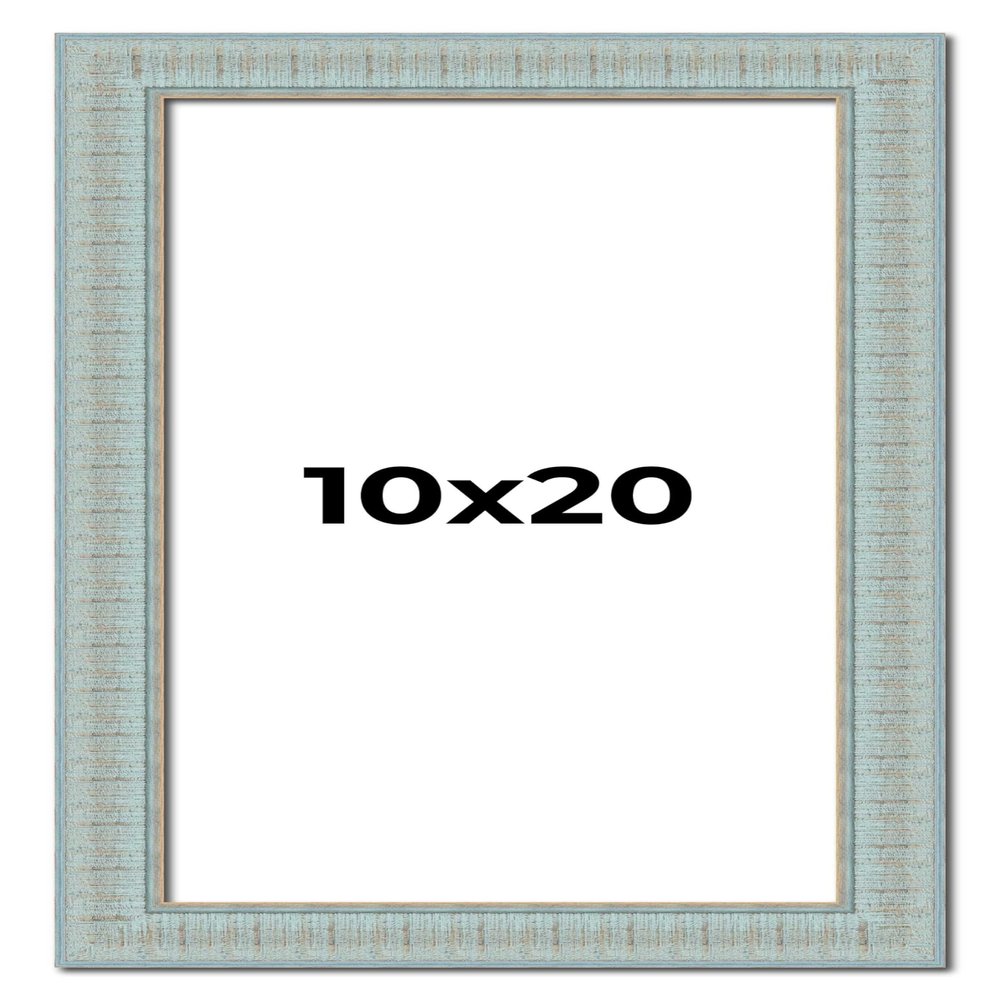 10x20 Frame Blue Ashy Green Distressed Solid Wood Picture Frame Width | 1.625 Inch Moulding Width | Sonoma Blue Frame Complete with UV Acrylic Plexiglass, Foam Board Backing & Hanging Hardware