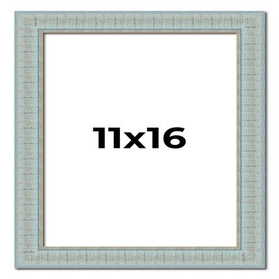 11x16 Frame Blue Ashy Green Distressed Solid Wood Picture Frame Width | 1.625 Inch Moulding Width | Sonoma Blue Frame Complete with UV Acrylic Plexiglass, Foam Board Backing & Hanging Hardware