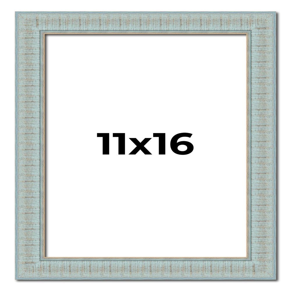 11x16 Frame Blue Ashy Green Distressed Solid Wood Picture Frame Width | 1.625 Inch Moulding Width | Sonoma Blue Frame Complete with UV Acrylic Plexiglass, Foam Board Backing & Hanging Hardware