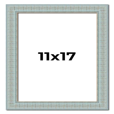 11x17 Frame Blue Ashy Green Distressed Solid Wood Picture Frame Width | 1.625 Inch Moulding Width | Sonoma Blue Frame Complete with UV Acrylic Plexiglass, Foam Board Backing & Hanging Hardware