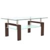 39.4'' Rectangle Glass Coffee Table, Brown Coffee Table with Tempered Glass & Metal Legs, 2-Tier Modern Center Table with Storage Shelf, Clear Glass Coffee Tables for Living Room, Apartment, Office view 1