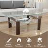 39.4'' Rectangle Glass Coffee Table, Brown Coffee Table with Tempered Glass & Metal Legs, 2-Tier Modern Center Table with Storage Shelf, Clear Glass Coffee Tables for Living Room, Apartment, Office view 4