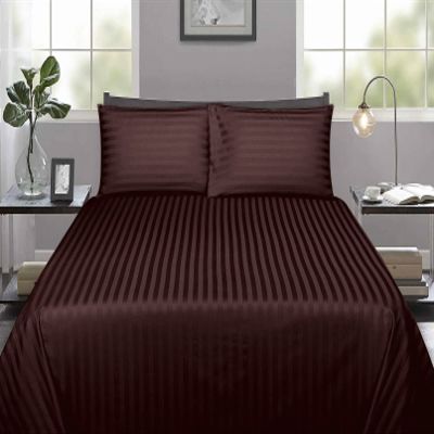 100% Pure Cotton Bedding.Fitted Sheet 14inches Deep Pocket, Fully Elasticized, Silky and Long-Lasting,400 Threads Counts 100% Cotton.Chocolate Stripe,Twin-XL Size