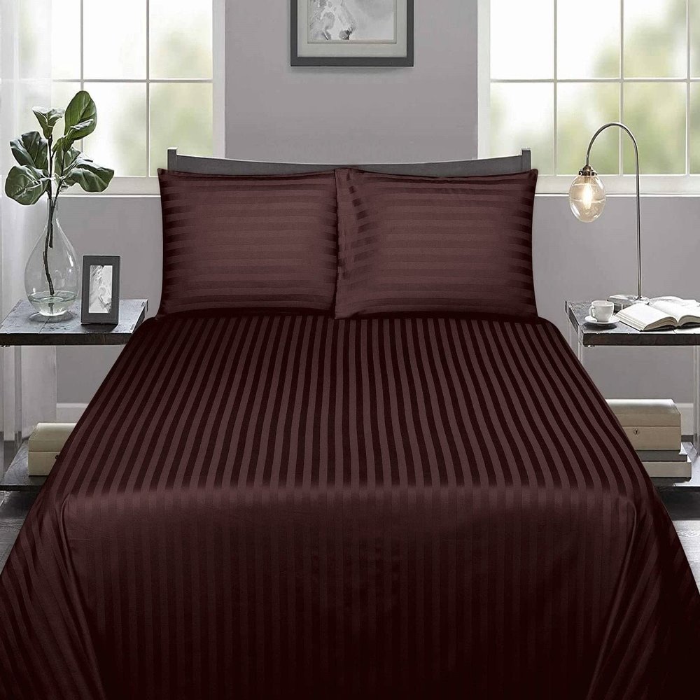 100% Pure Cotton Bedding.Fitted Sheet 14inches Deep Pocket, Fully Elasticized, Silky and Long-Lasting,400 Threads Counts 100% Cotton.Chocolate Stripe,Twin-XL Size
