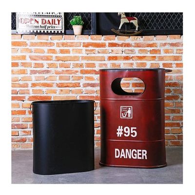 Industrial Retro Heavy Trash Can, Wrought Iron Trash Can, Outdoor Large Creative Bar Restaurant Decoration Oil Tank Trash Can (Color : Red)