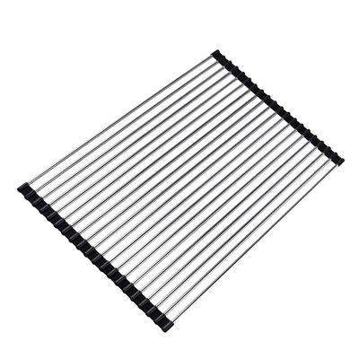 Ahyuan Roll up Dish Drying Rack Over The Sink Kitchen Roll up Sink Drying Rack Stainless Still Portable Drainer Foldable Dish Rack (Black, 17.8''X13.5'')