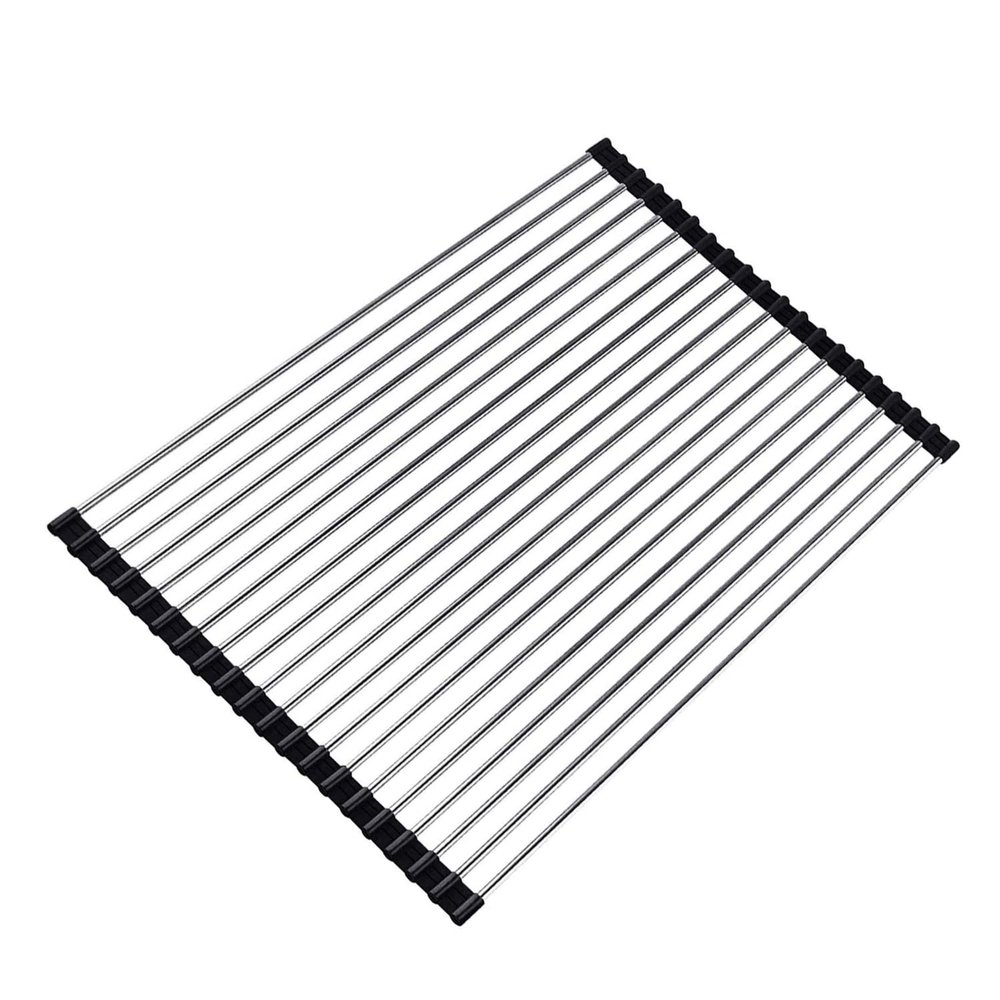 Ahyuan Roll up Dish Drying Rack Over The Sink Kitchen Roll up Sink Drying Rack Stainless Still Portable Drainer Foldable Dish Rack (Black, 17.8''X13.5'')