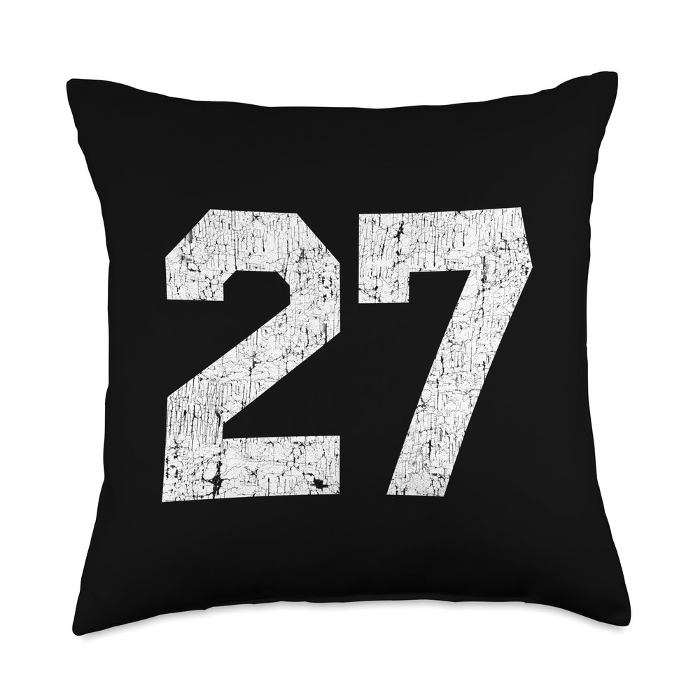 #27 Jersey Uniform Varsity Sports Number, 27th Birthday Throw Pillow