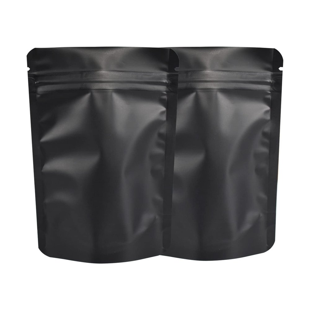 100 Pack Mylar Bag 14 Gram,5.1 Mil Thickness Smell Proof Bag,Stand-up Packaging Pouch,Resealable Foil Food Storage Baggies Safe Material,5x8.1 Inches,Matte Black