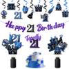 WATINC 42pcs 21st Blue Purple Birthday Banner Party Decorations, Hello 21 Glitter Hanging Garlands Swirls Sign for 21 Years Old Party Favor, Blue Black Sliver Cake Topper Centerpieces Home Table Decor view 1