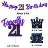 WATINC 42pcs 21st Blue Purple Birthday Banner Party Decorations, Hello 21 Glitter Hanging Garlands Swirls Sign for 21 Years Old Party Favor, Blue Black Sliver Cake Topper Centerpieces Home Table Decor view 4