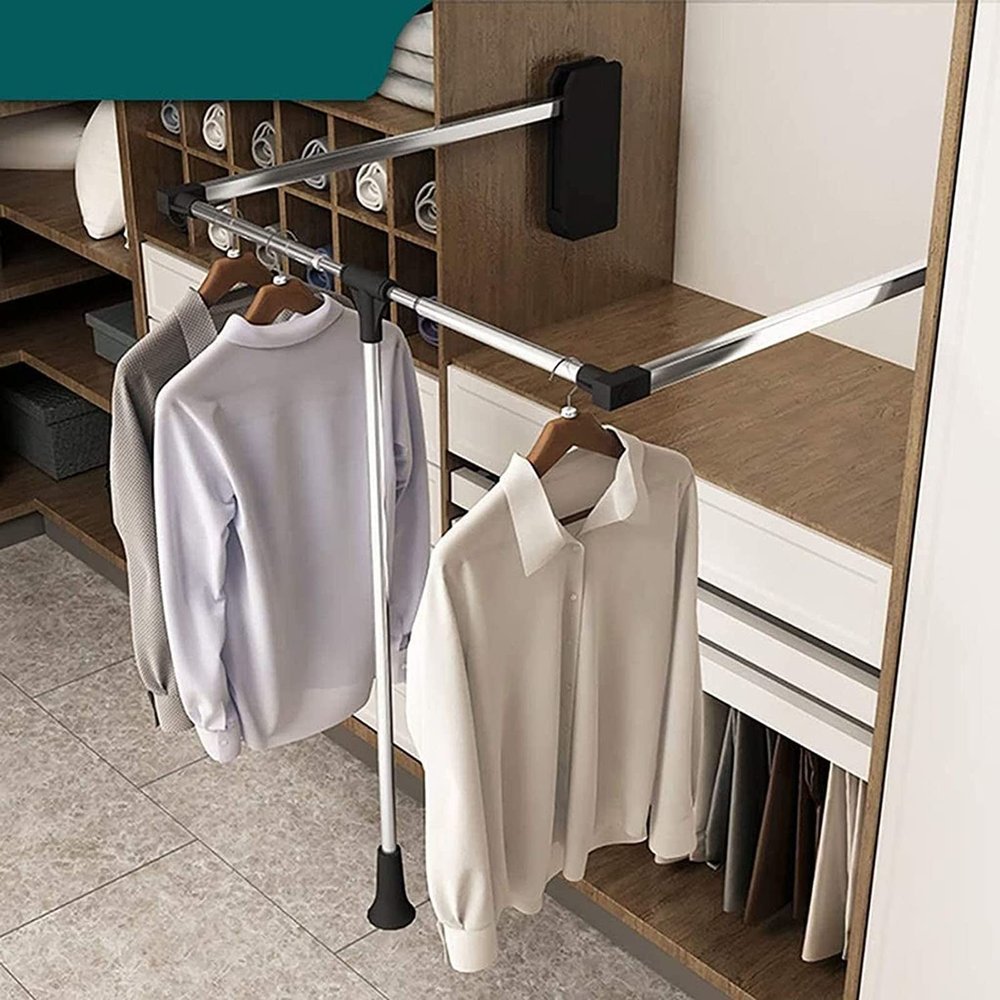 Liftable Clothes Hanger,Dormitory Clothes Bar,Closet Hardware,Pull Down Clothes Rail Closet Pole,Clothing Finishing Rack,Adjustable Width Industrial Wall Frame,Hanger Rail for Cabinet Soft Return