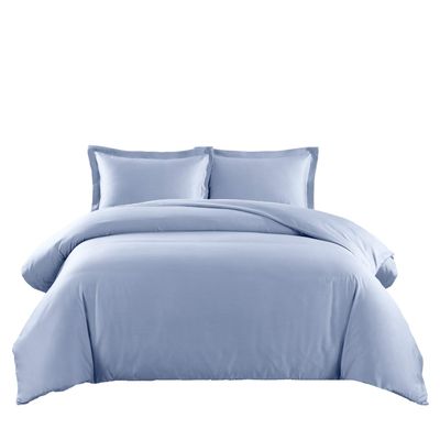 4PC Full/Queen Comforter Set Includes Cotton Blend 650 Thread Count Solid Blue Duvet Cover Set with White Down Alternative Duvet Insert