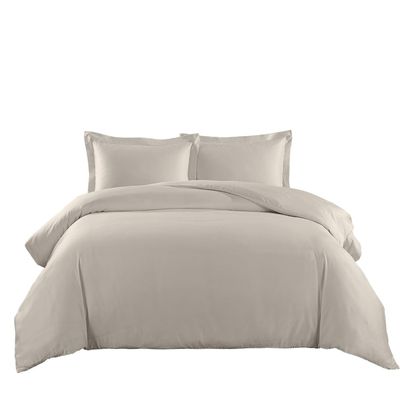 4PC Full/Queen Comforter Set Includes Cotton Blend 650 Thread Count Solid Beige Duvet Cover Set with White Down Alternative Duvet Insert