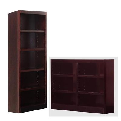 Home Square 2 Piece Set with 72" Tall 5-Shelf Solid Wood Bookcase & Double Wide 36" 6 Shelf Bookcase, in Cherry