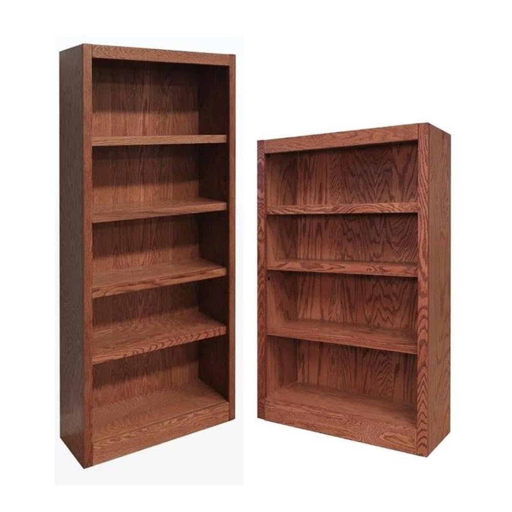Home Square 2 Piece Set with 72" Tall Solid Wood Bookcase & 48" Tall 4-Shelf Bookcase, in Dry Oak