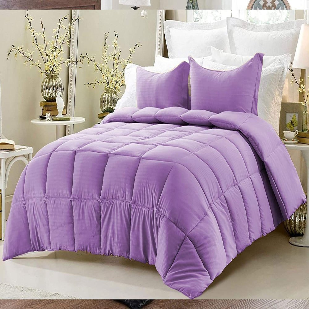 FullSize Comforter Set-Stripes Down Alternative Comforter Sets Box Stitching Lavender Duvet Insert, All Season Bed Set with 4 Pillow Shams(Full (84 x 86), 4 Pillow Shams)