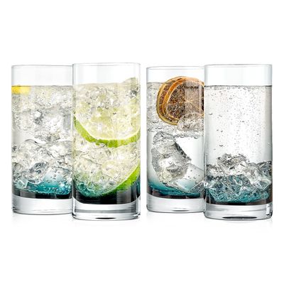 12.5oz Highball Drinking Glasses - Set of 4 Heavy Base Tall Tumbler Clear Glassware for Water, Wine, Beer, Liquor, Gin, Cocktail, Whiskey, Juice, Iced Coffee, Mixed Drinks, Dishwasher Safe