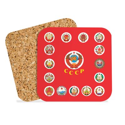 15 Soviet Republics USSR Coasters Square (Set of 4) Plastic with Cork Bottom (15 Soviet Republics USSR)
