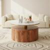 Meridian Furniture 221-CT Stonewood Collection Modern | Contemporary Genuine Marble Top Coffee Table with Solid Acacia Wood Base, 36" W x 36" D x 16" H view 2