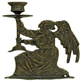 Catholic & Religious Angel Candle Holder in Antique Brass, 9.75". Fits a Normal Size Candle