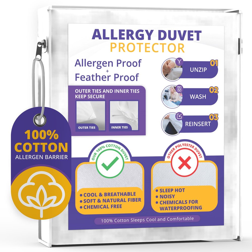 Allersoft| All Cotton Dust, Pet Dander, Feather, Pollen & Allergy Control Duvet Protector (90x96)