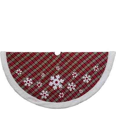 48-Inch Red, Green and White Plaid Tree Skirt with Sherpa Border