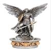 Catholic & Religious Statue St. Michael Font, Pewter Style with Gold Trim, Stands or Hangs, 7" view 1