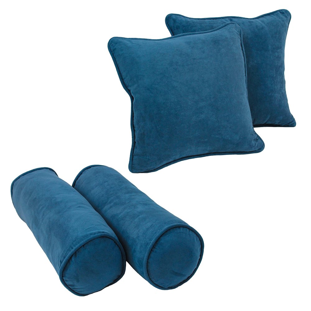 Blazing Needles Corded Microsuede Throw Pillow Set, Teal 4 Count