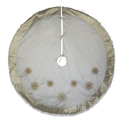 Kurt S. Adler 60-Inch Multi-Colored Beads Flower Ivory Embroidered Tree Skirt